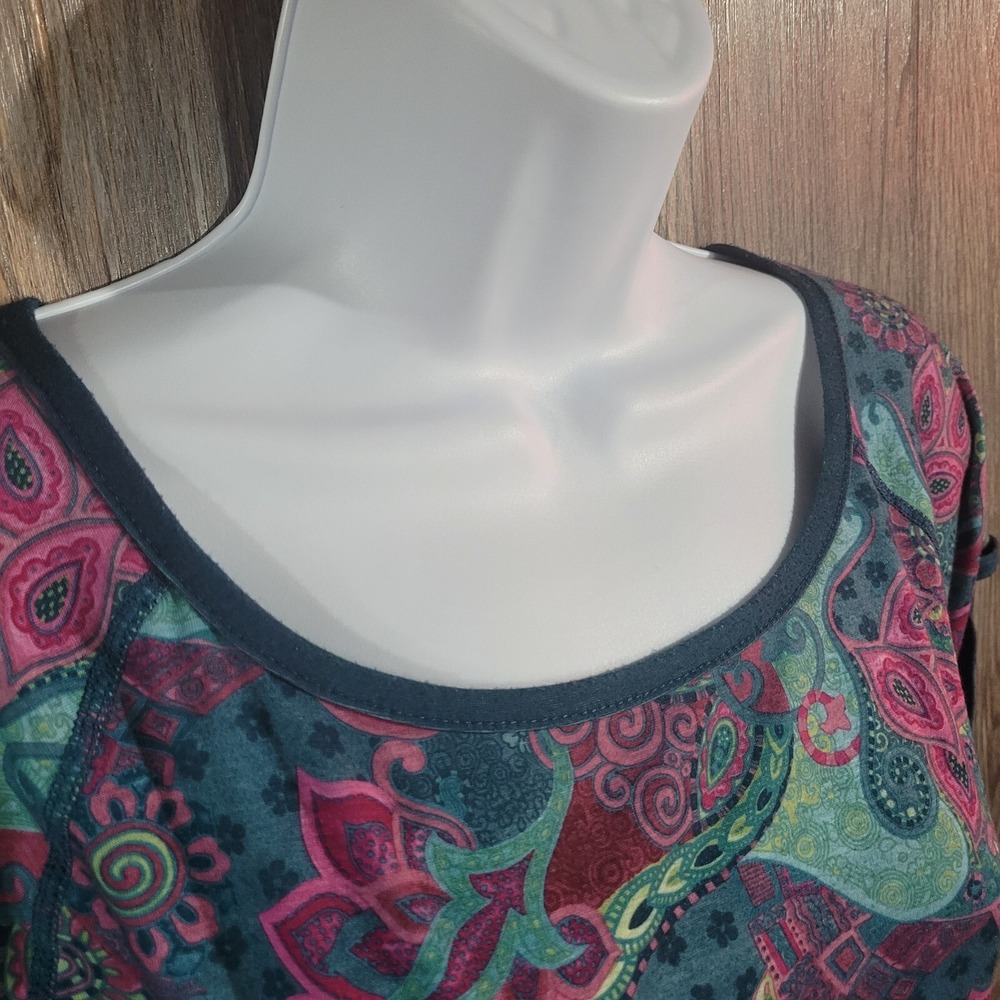 VTG Title Nine Athletic Dress M Floral Paisley Faux Roll Tab Slv Scalloped Hem - Picture 4 of 12